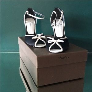 Paolo Satin black and white Bow heels